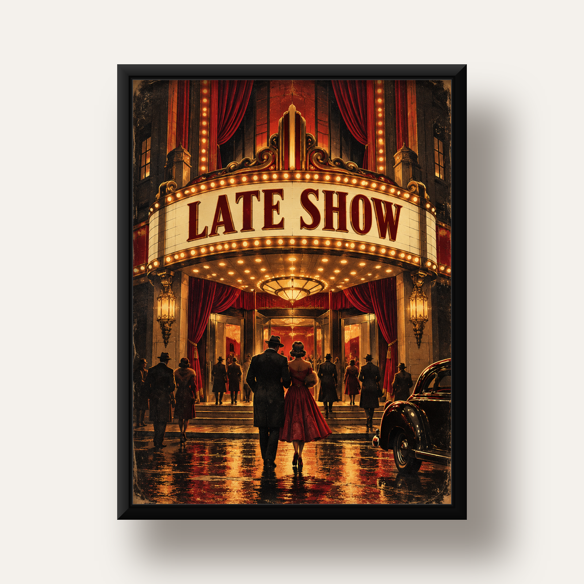 Late Show Vintage Sinema Afişi — siyah derin çerçeveli