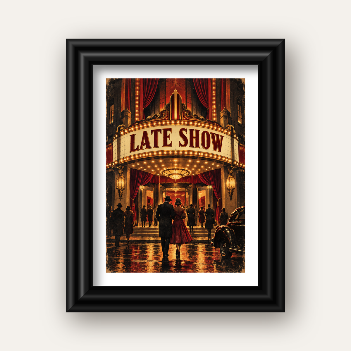 Late Show Vintage Sinema Afişi — siyah galeri çerçeveli paspartulu