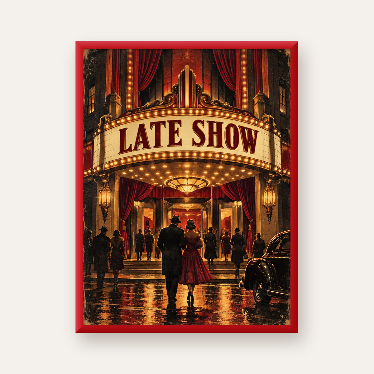 Late Show Vintage Sinema Afişi — kırmızı çerçeveli