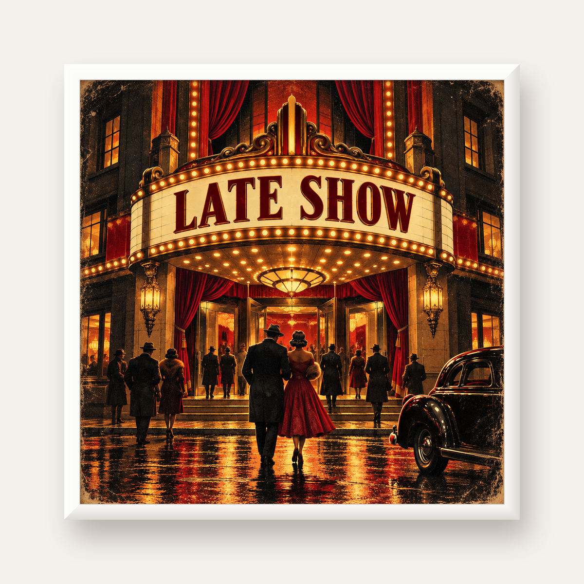 Late Show Vintage Sinema Afişi — beyaz çerçeveli kare poster