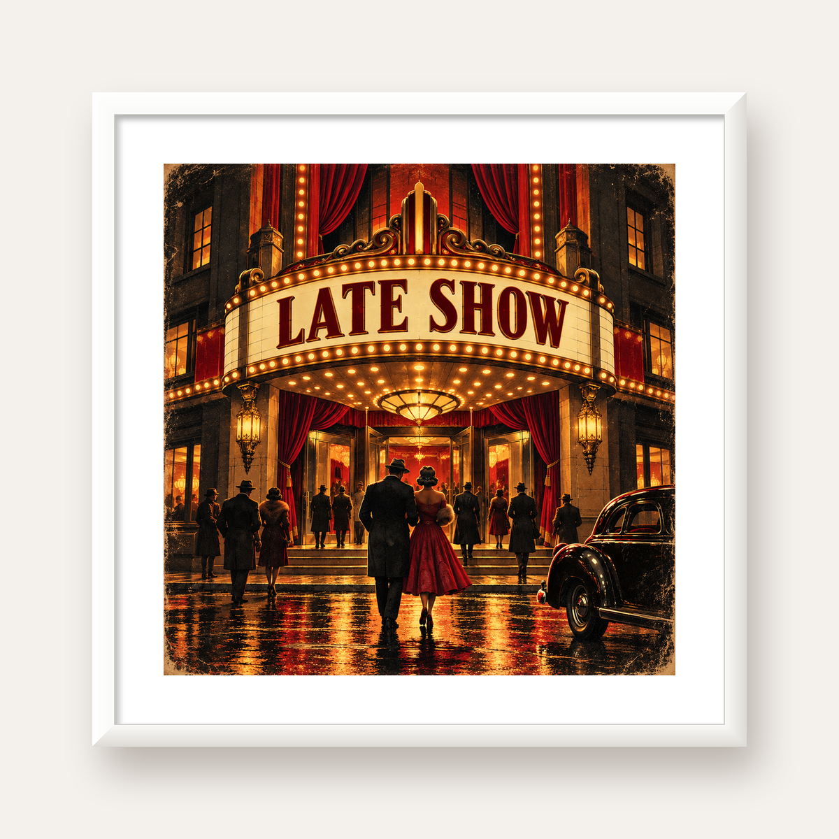 Late Show Vintage Sinema Afişi — beyaz çerçeveli kare poster