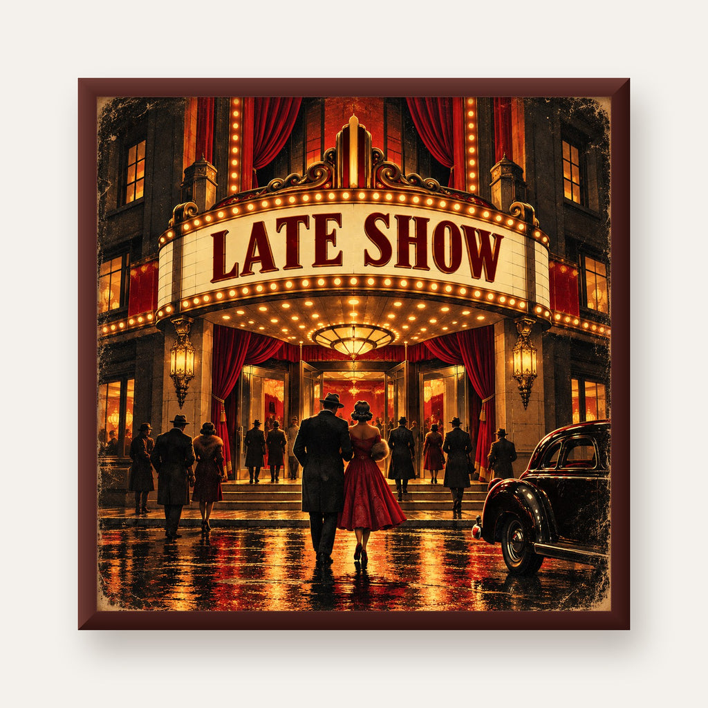 Late Show Vintage Sinema Afişi — ceviz çerçeveli