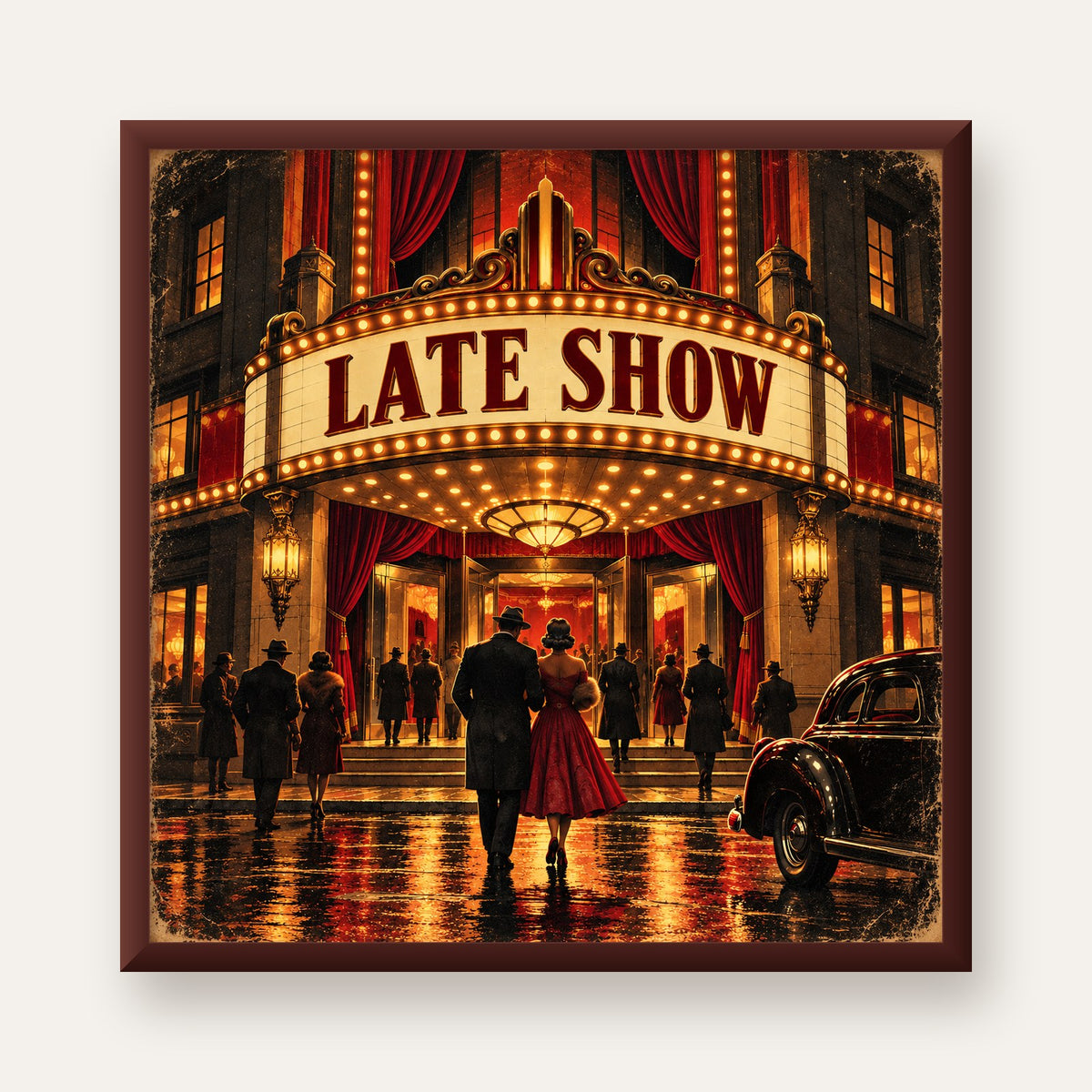 Late Show Vintage Sinema Afişi — ceviz çerçeveli