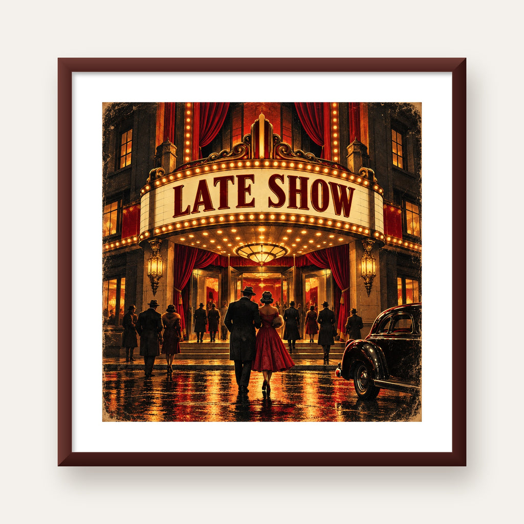 Late Show Vintage Sinema Afişi — ceviz çerçeveli paspartulu