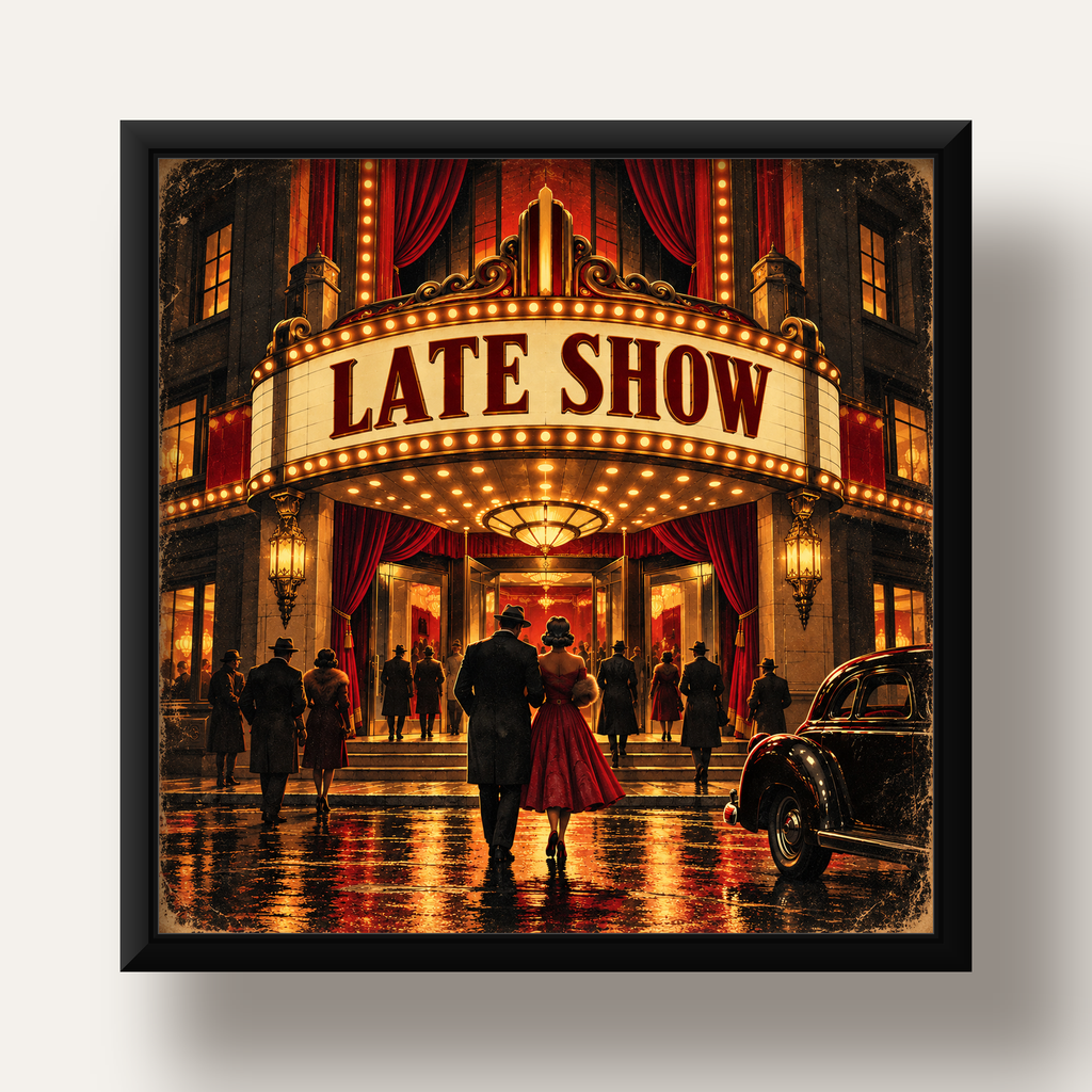 Late Show Vintage Sinema Afişi — siyah derin çerçeveli