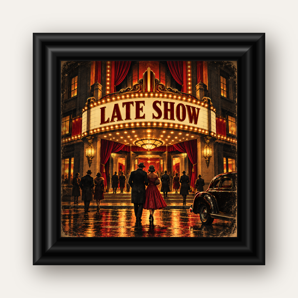 Late Show Vintage Sinema Afişi — siyah galeri çerçeveli