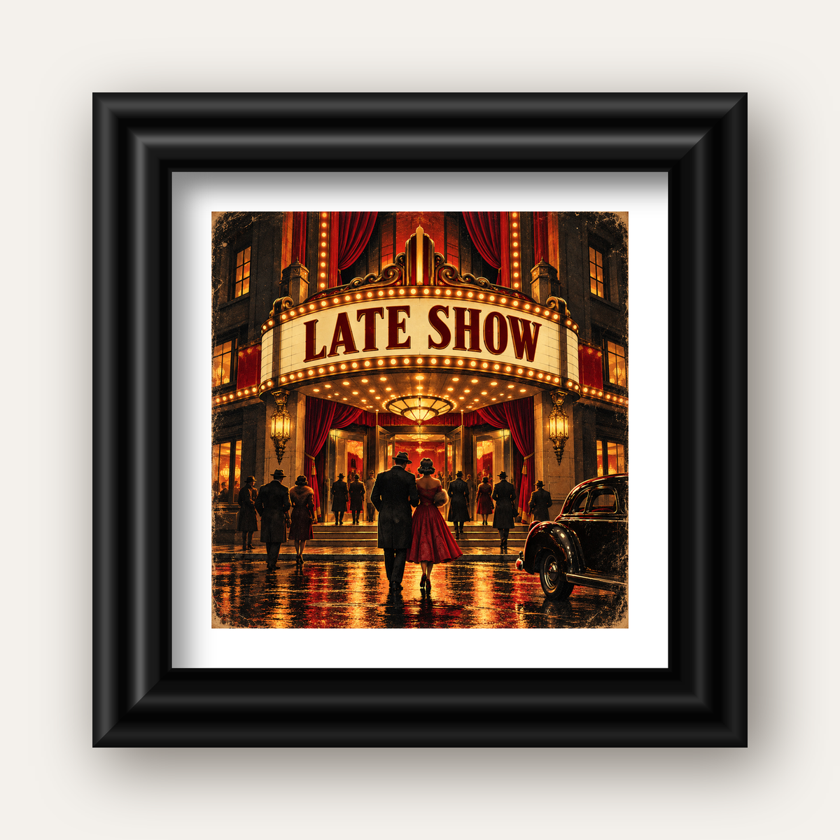 Late Show Vintage Sinema Afişi — siyah galeri çerçeveli paspartulu