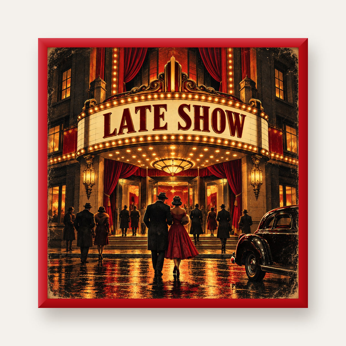 Late Show Vintage Sinema Afişi — kırmızı çerçeveli