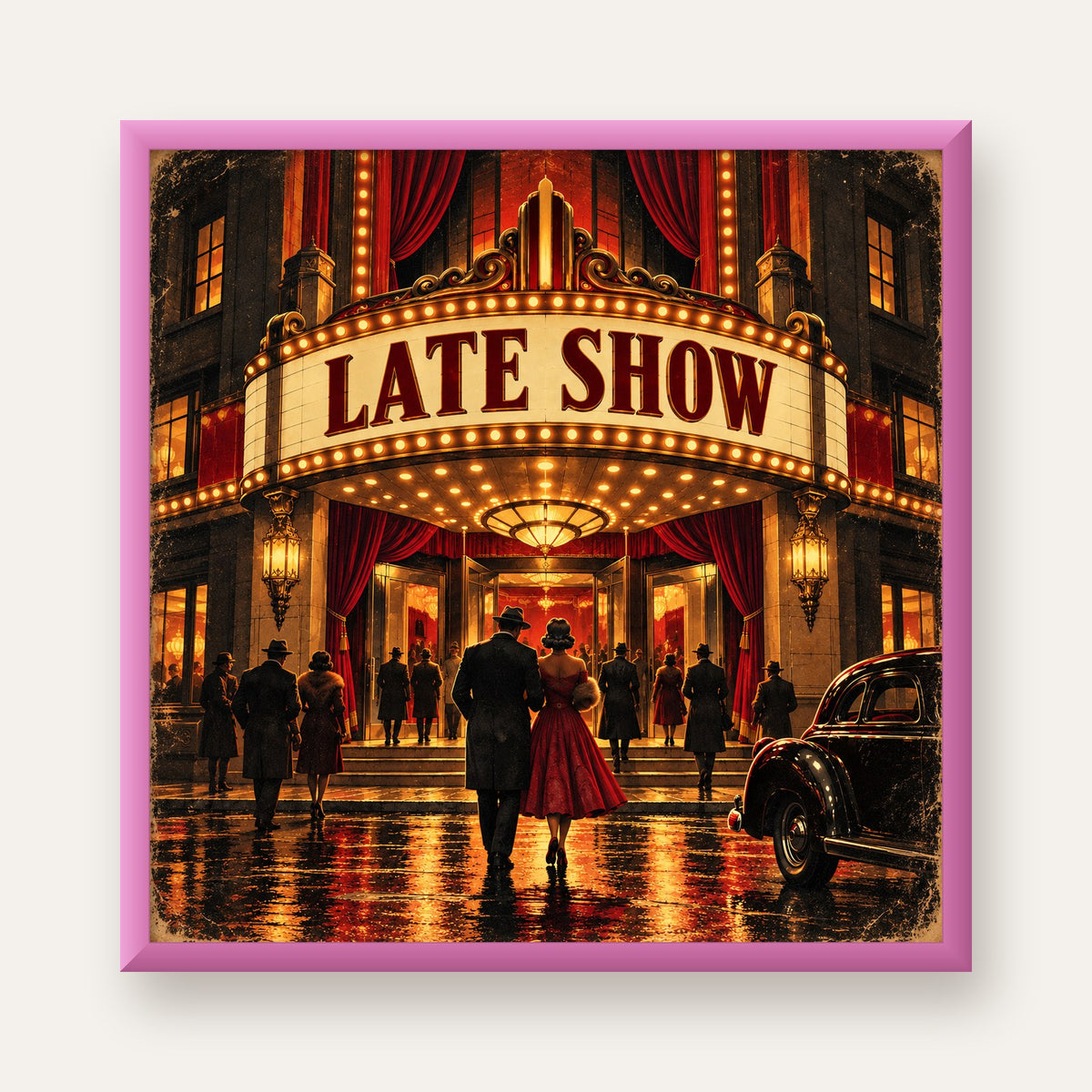 Late Show Vintage Sinema Afişi — pembe çerçeveli