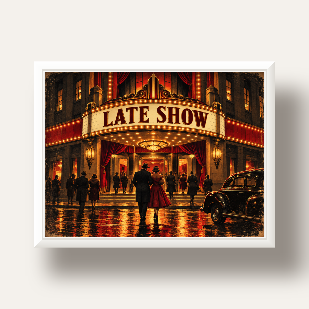 Late Show Vintage Sinema Afişi — beyaz derin çerçeveli