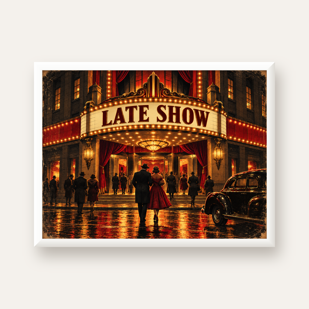 Late Show Vintage Sinema Afişi — beyaz çerçeveli yatay poster