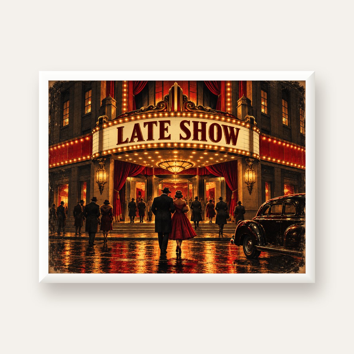 Late Show Vintage Sinema Afişi — beyaz çerçeveli yatay poster