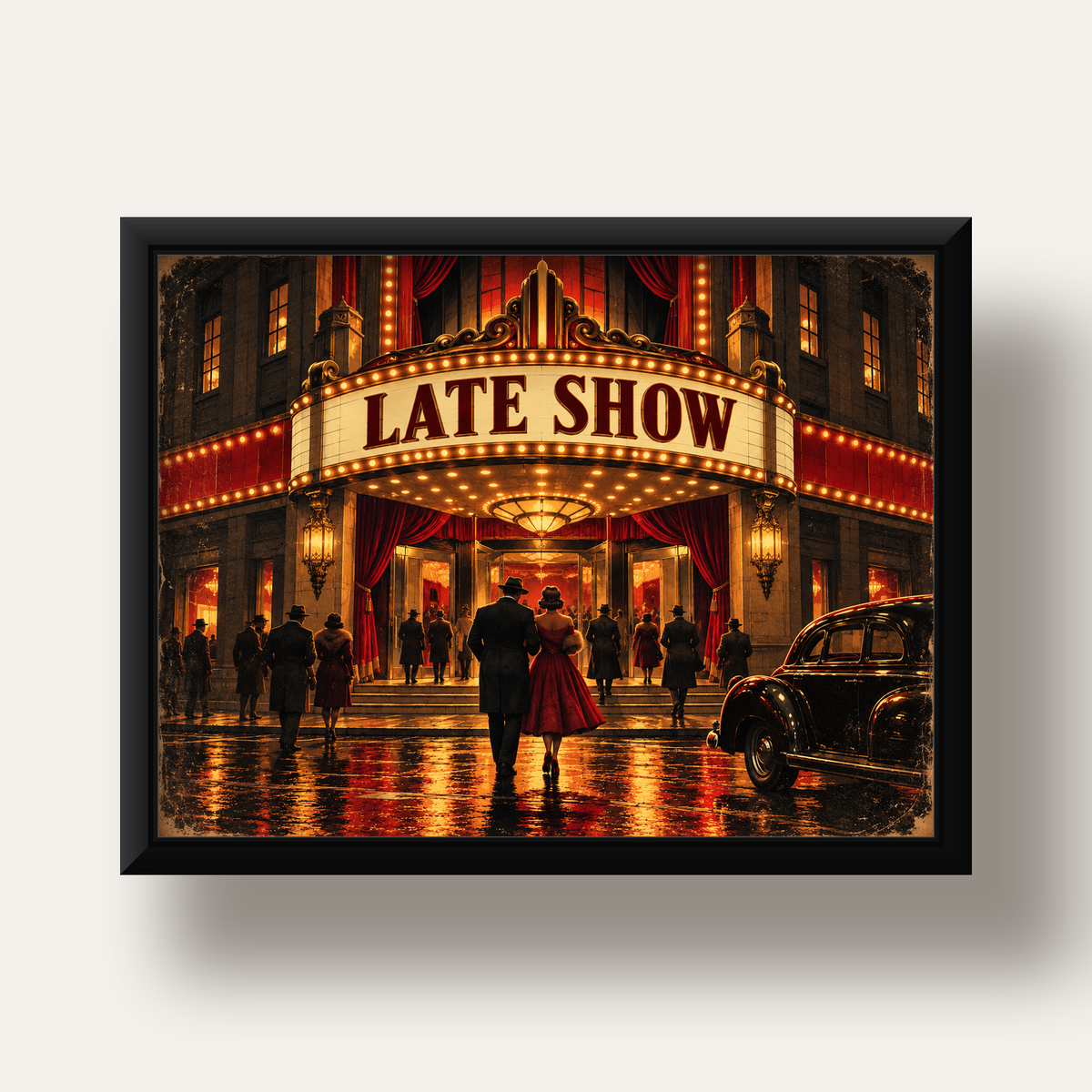 Late Show Vintage Sinema Afişi — siyah derin çerçeveli