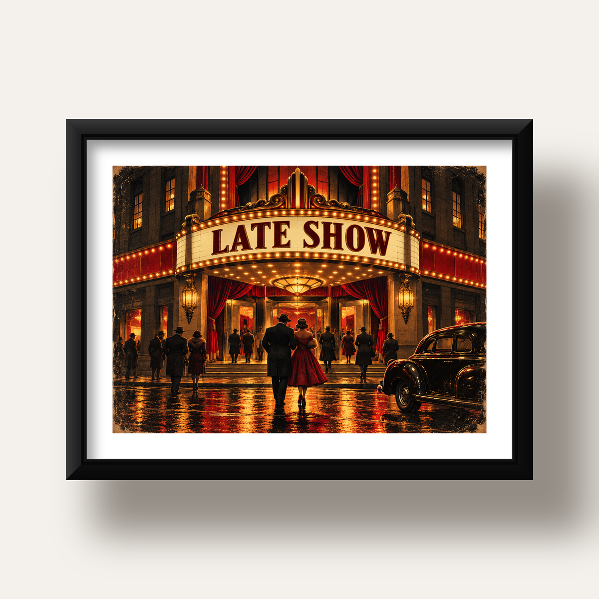 Late Show Vintage Sinema Afişi — siyah derin çerçeveli paspartulu