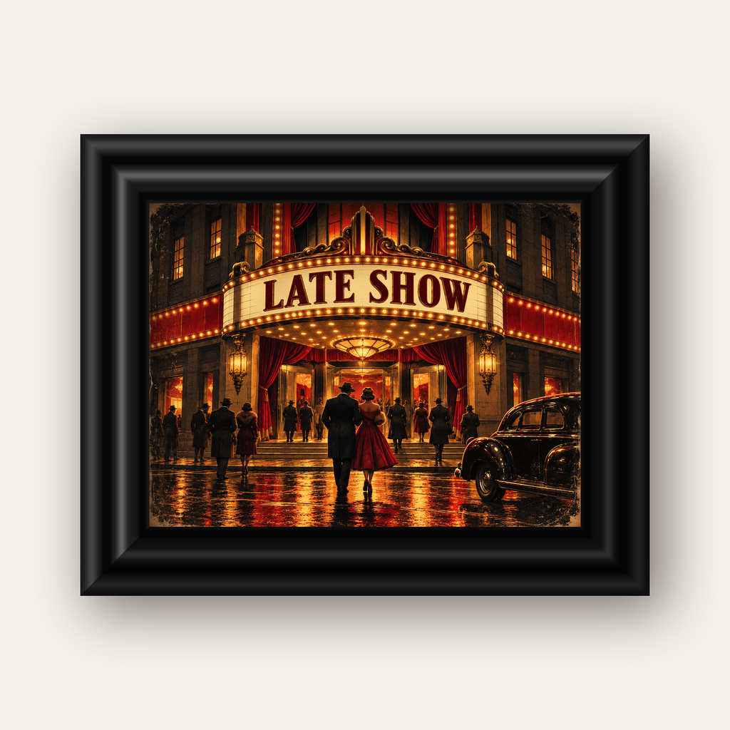 Late Show Vintage Sinema Afişi — siyah galeri çerçeveli