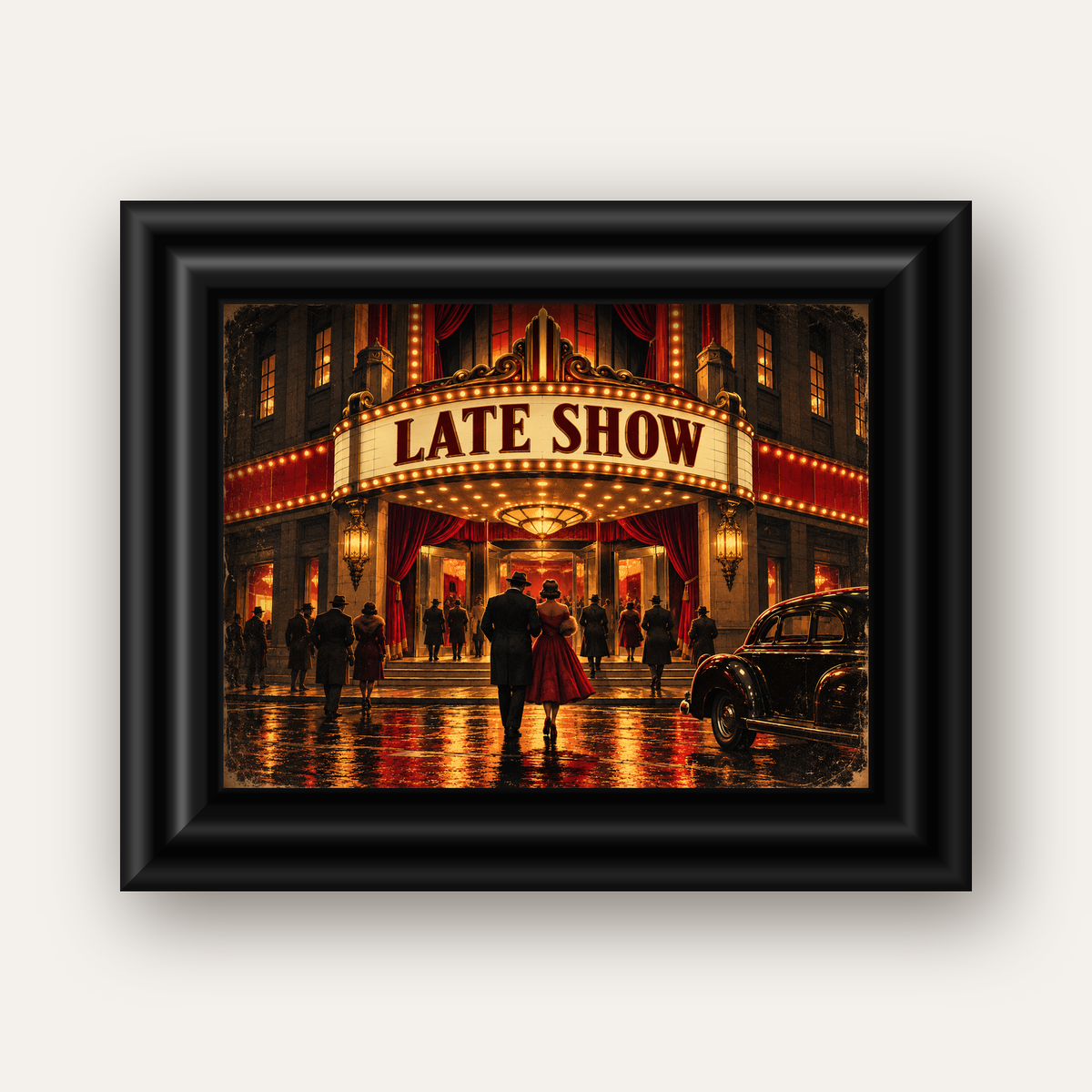 Late Show Vintage Sinema Afişi — siyah galeri çerçeveli