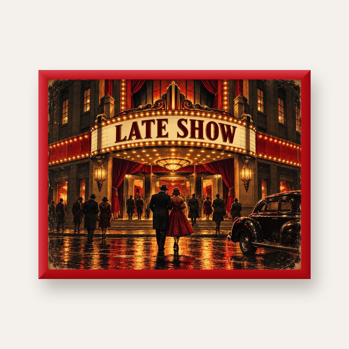 Late Show Vintage Sinema Afişi — kırmızı çerçeveli