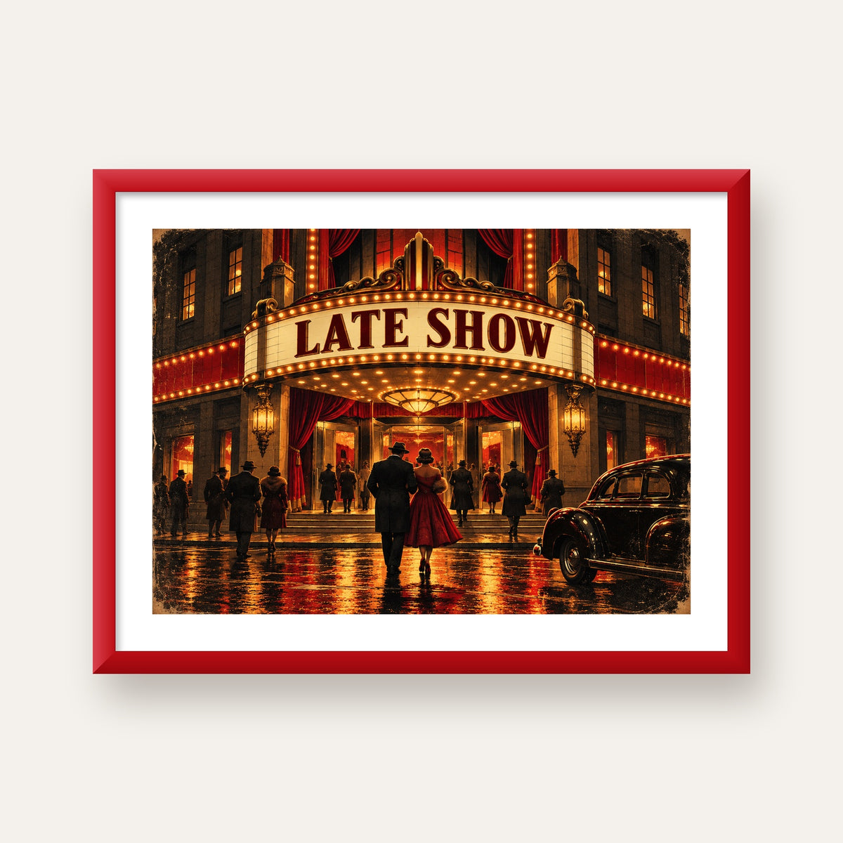 Late Show Vintage Sinema Afişi — kırmızı çerçeveli paspartulu
