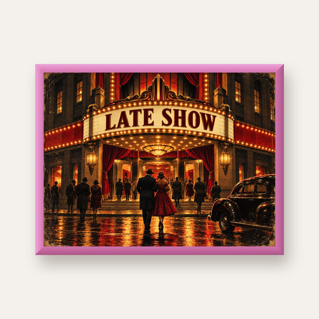 Late Show Vintage Sinema Afişi — pembe çerçeveli