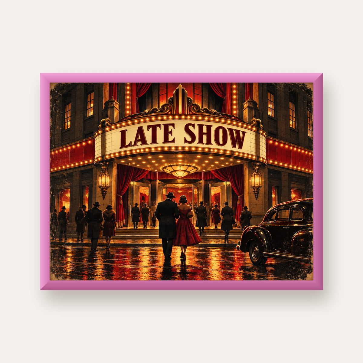 Late Show Vintage Sinema Afişi — pembe çerçeveli