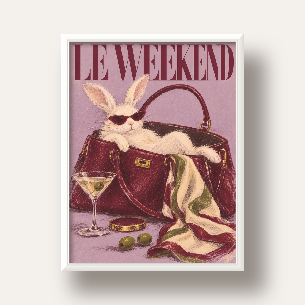 Sofistike Tavşan ve Le Weekend Pastel Poster — beyaz derin çerçeveli