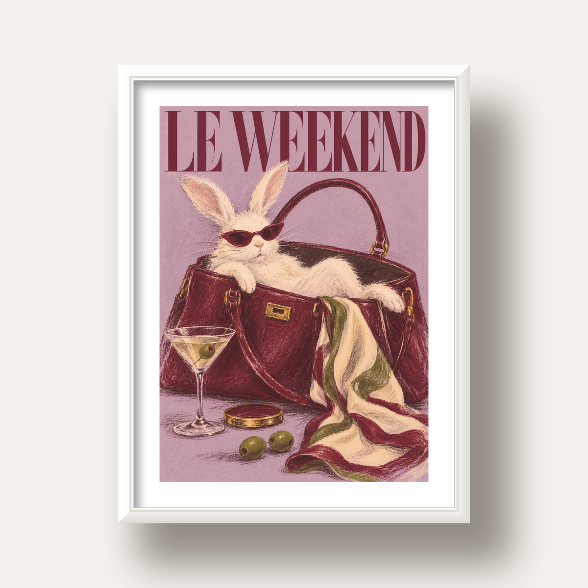 Sofistike Tavşan ve Le Weekend Pastel Poster — beyaz derin çerçeveli paspartulu