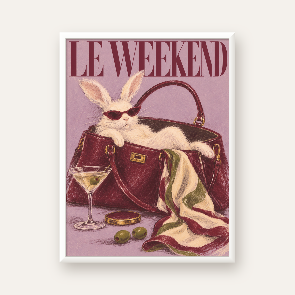 Sofistike Tavşan ve Le Weekend Pastel Poster — beyaz çerçeveli dikey poster
