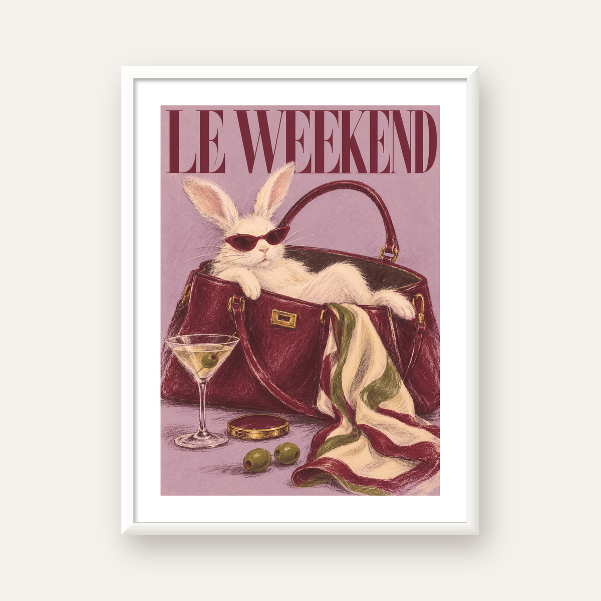 Sofistike Tavşan ve Le Weekend Pastel Poster — beyaz çerçeveli dikey poster
