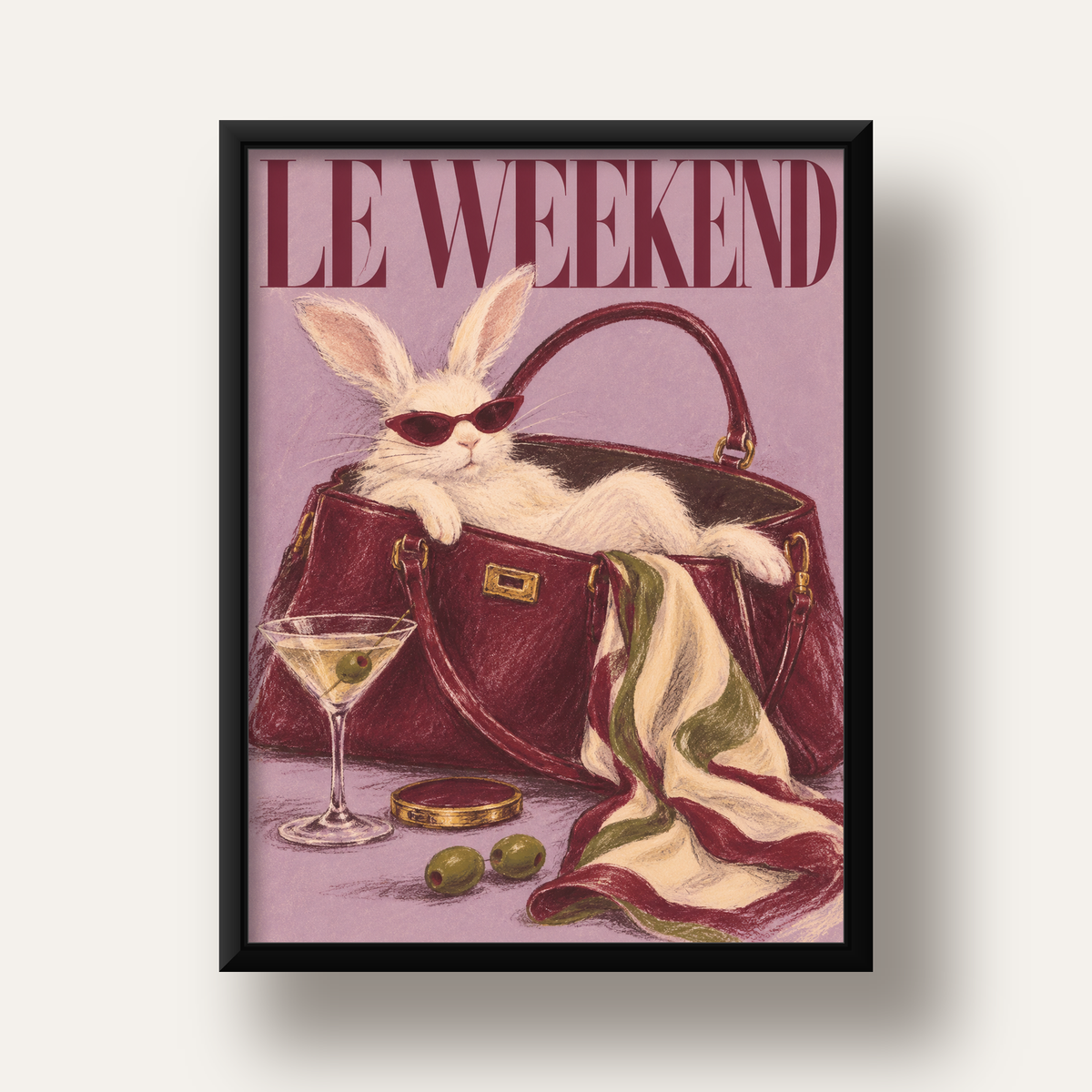 Sofistike Tavşan ve Le Weekend Pastel Poster — siyah derin çerçeveli