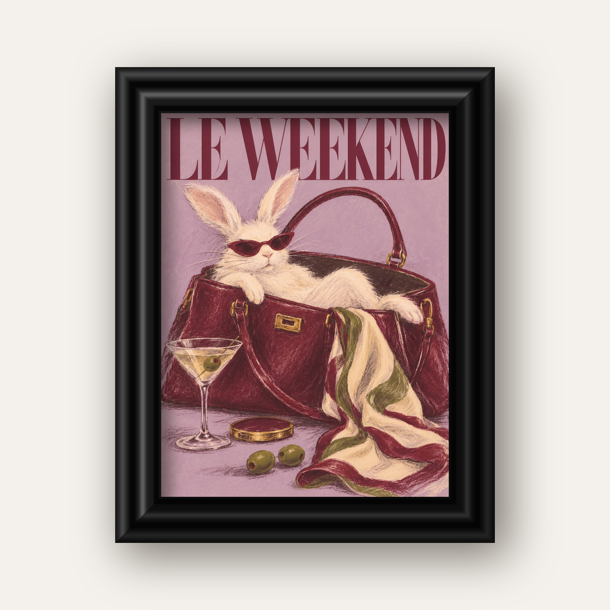 Sofistike Tavşan ve Le Weekend Pastel Poster — siyah galeri çerçeveli