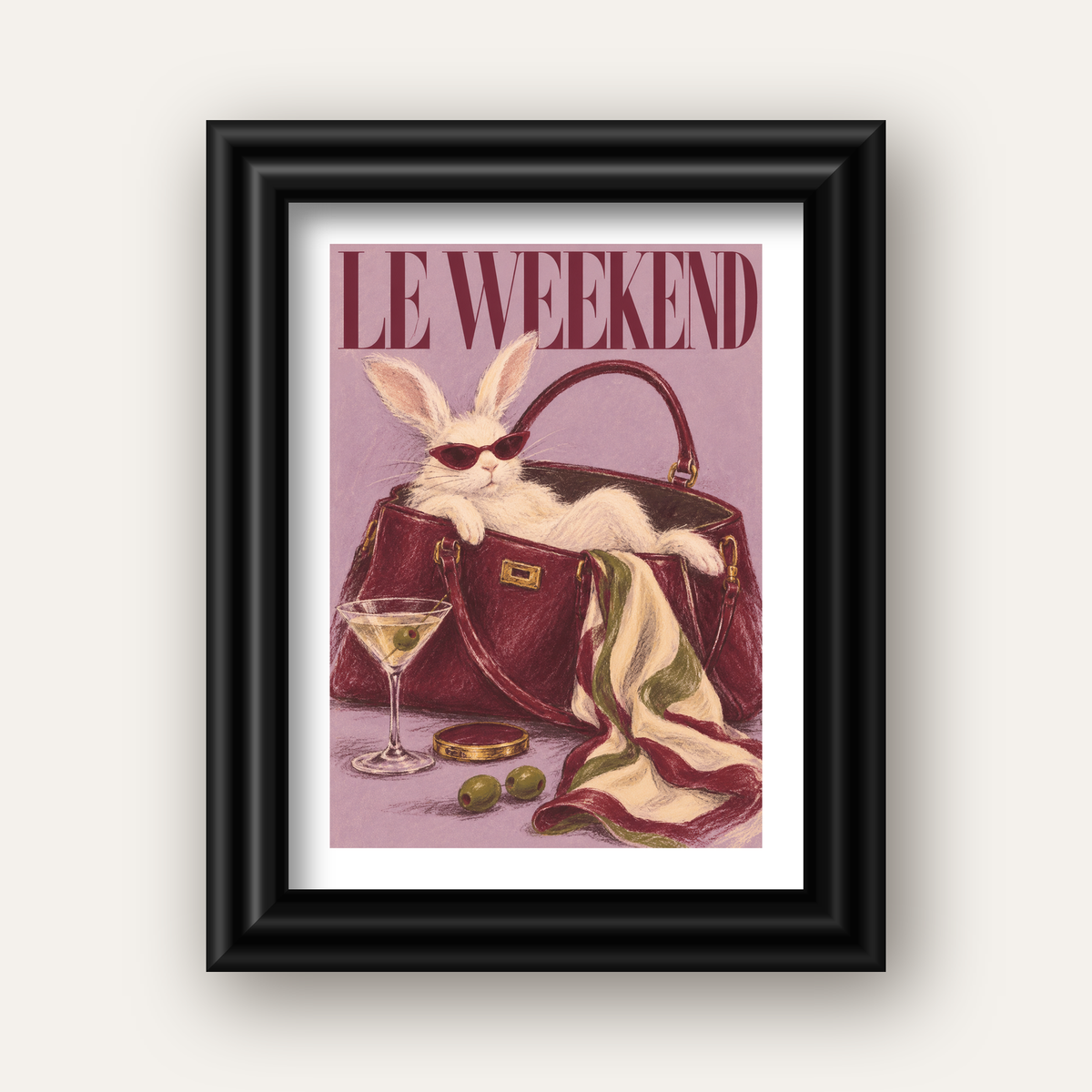 Sofistike Tavşan ve Le Weekend Pastel Poster — siyah galeri çerçeveli paspartulu