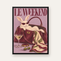 Sofistike Tavşan ve Le Weekend Pastel Poster, Çerçeveli — Dikey baskı, düz siyah çerçeveli duvar posteri