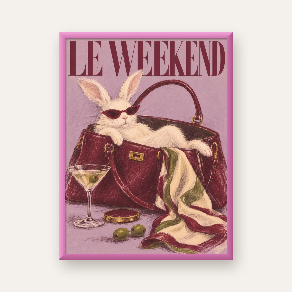 Sofistike Tavşan ve Le Weekend Pastel Poster — pembe çerçeveli