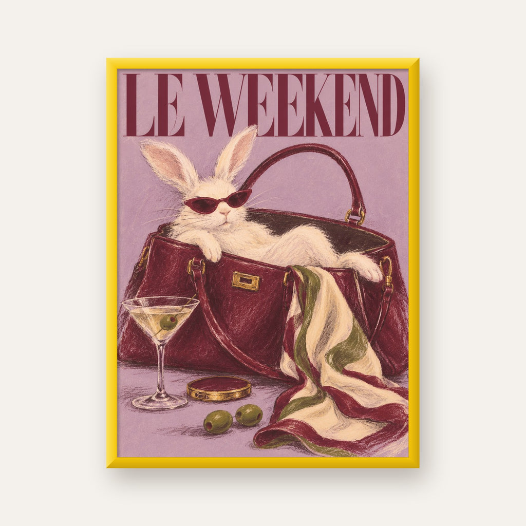 Sofistike Tavşan ve Le Weekend Pastel Poster — sarı çerçeveli