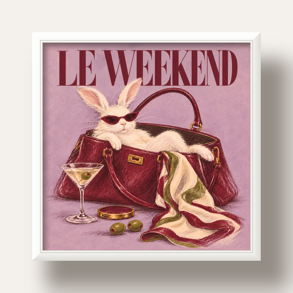 Sofistike Tavşan ve Le Weekend Pastel Poster — beyaz derin çerçeveli