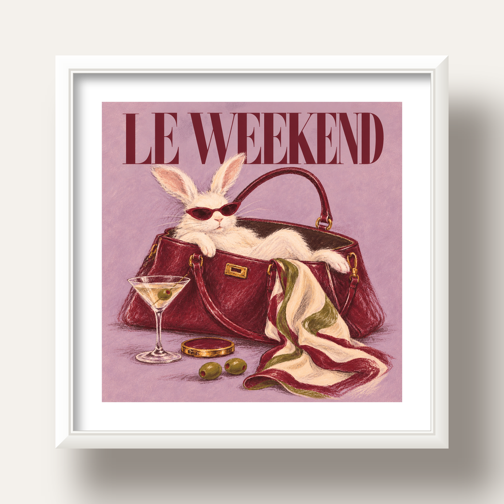 Sofistike Tavşan ve Le Weekend Pastel Poster — beyaz derin çerçeveli paspartulu