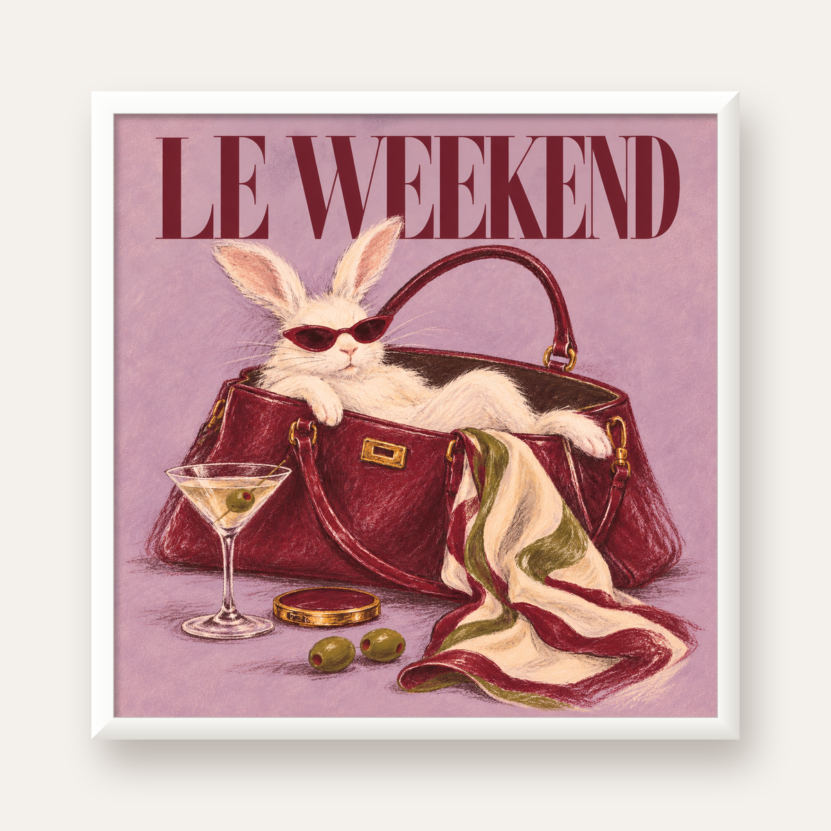Sofistike Tavşan ve Le Weekend Pastel Poster — beyaz çerçeveli kare poster