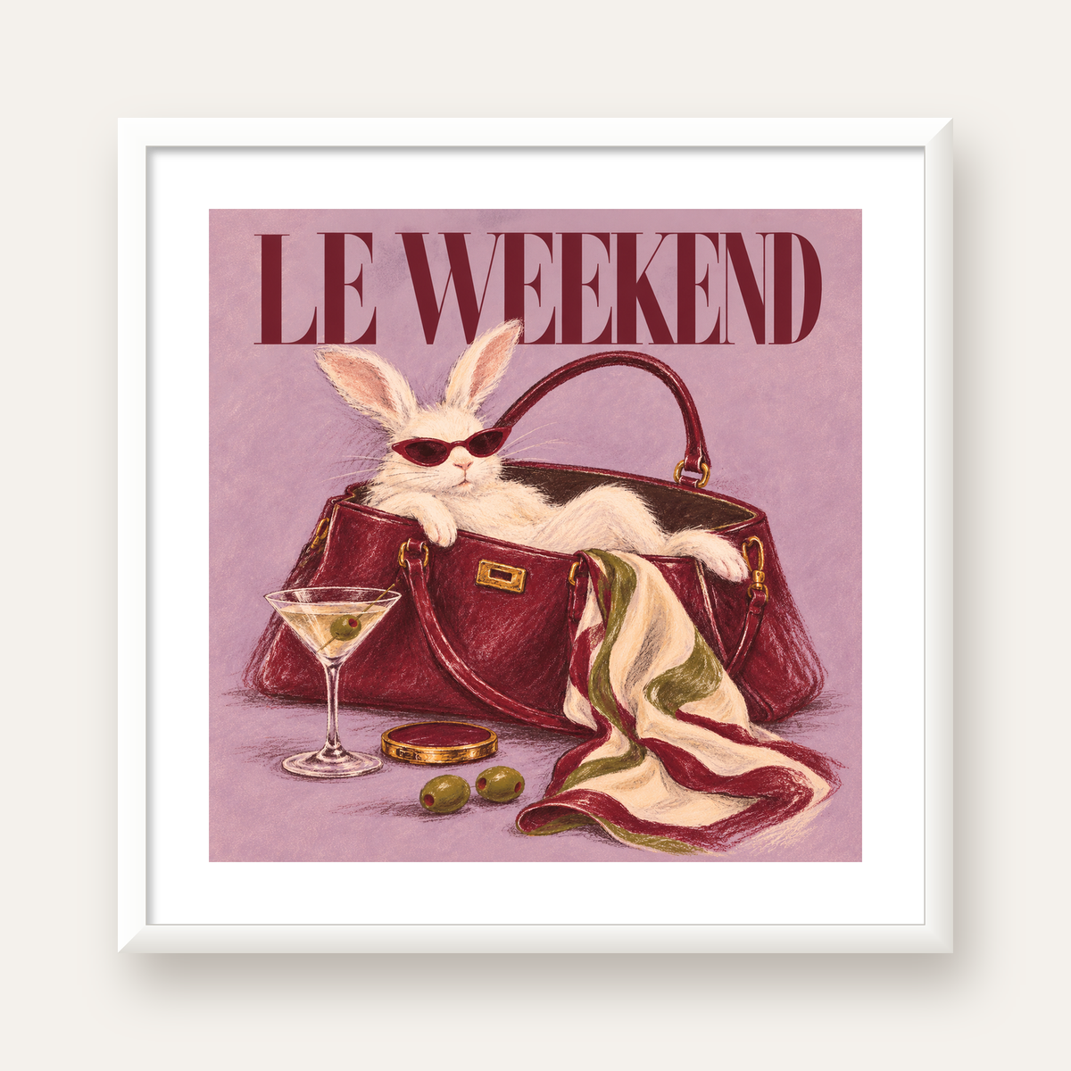 Sofistike Tavşan ve Le Weekend Pastel Poster — beyaz çerçeveli kare poster