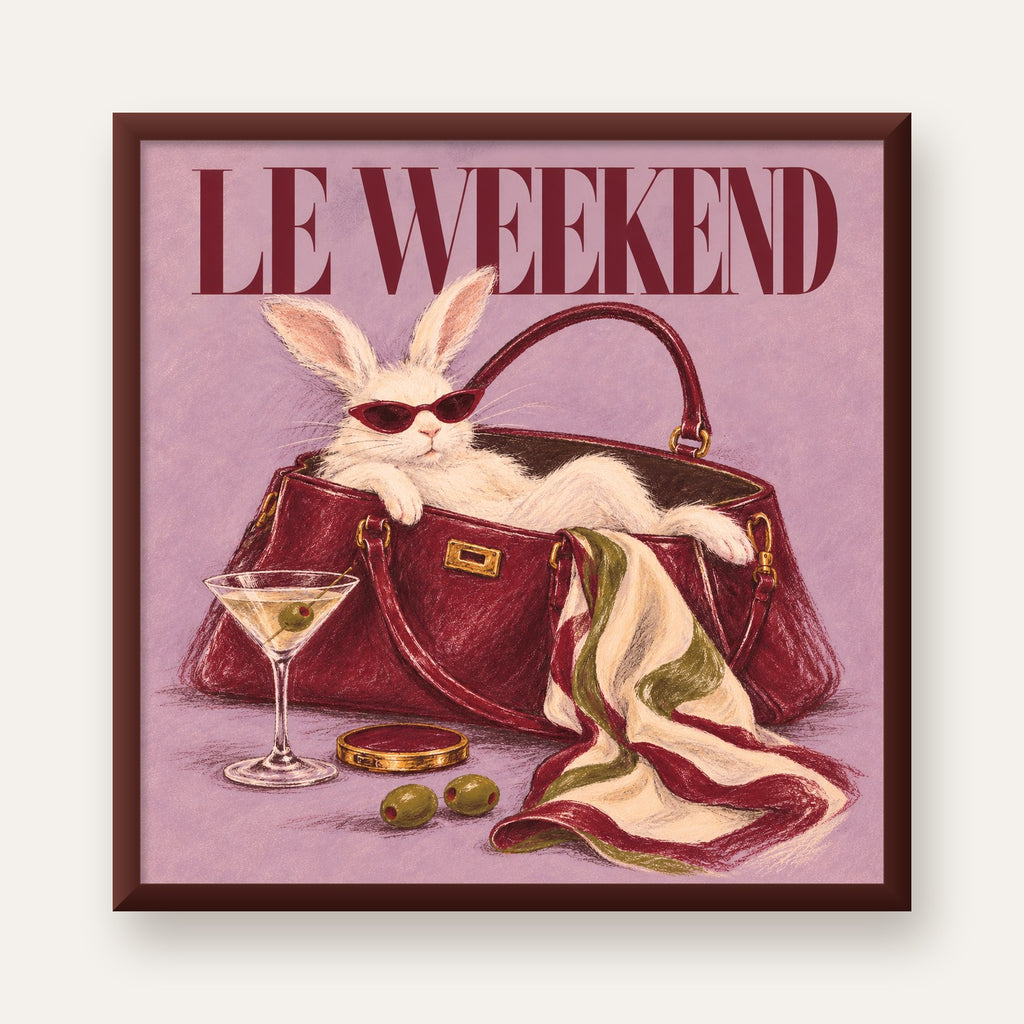 Sofistike Tavşan ve Le Weekend Pastel Poster — ceviz çerçeveli