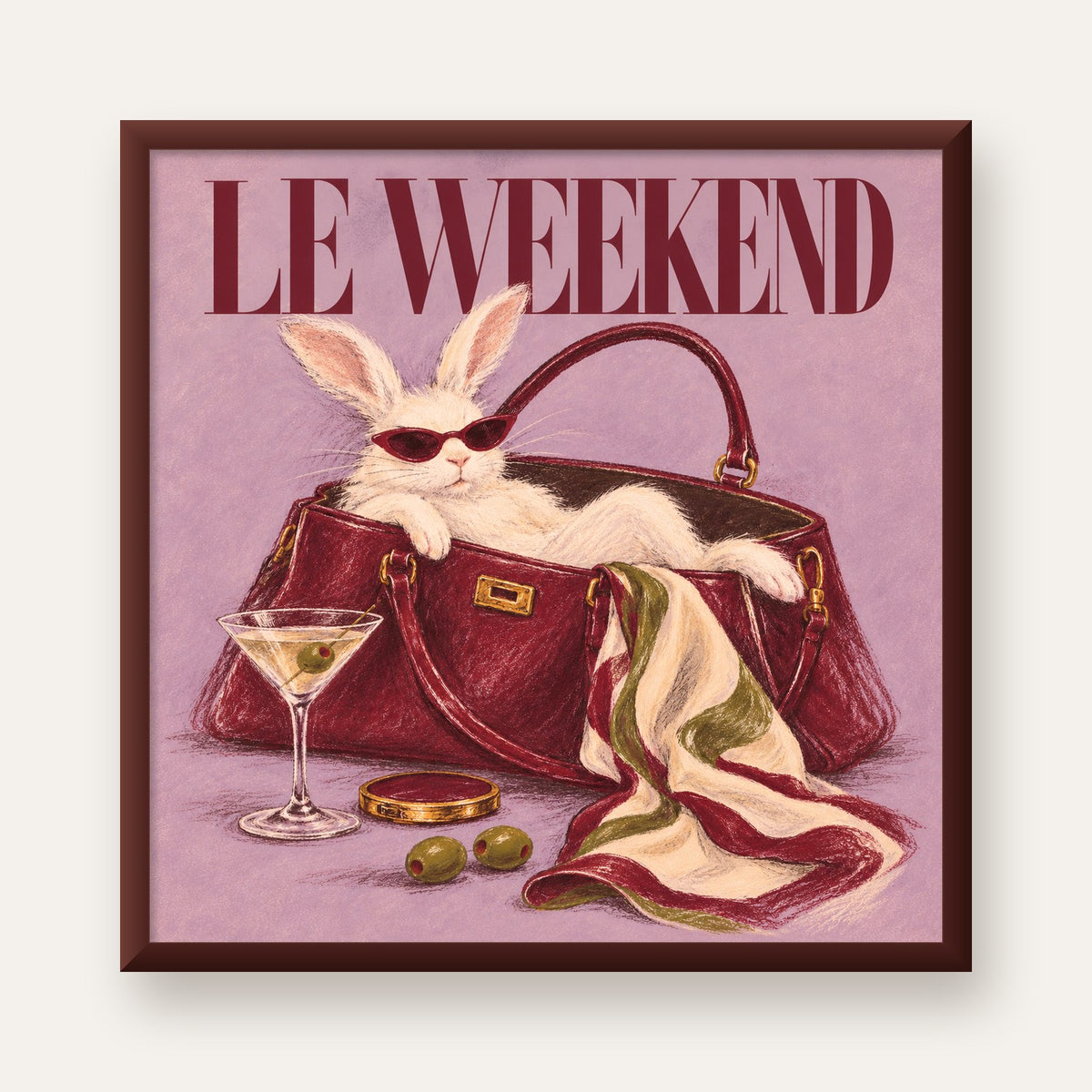 Sofistike Tavşan ve Le Weekend Pastel Poster — ceviz çerçeveli