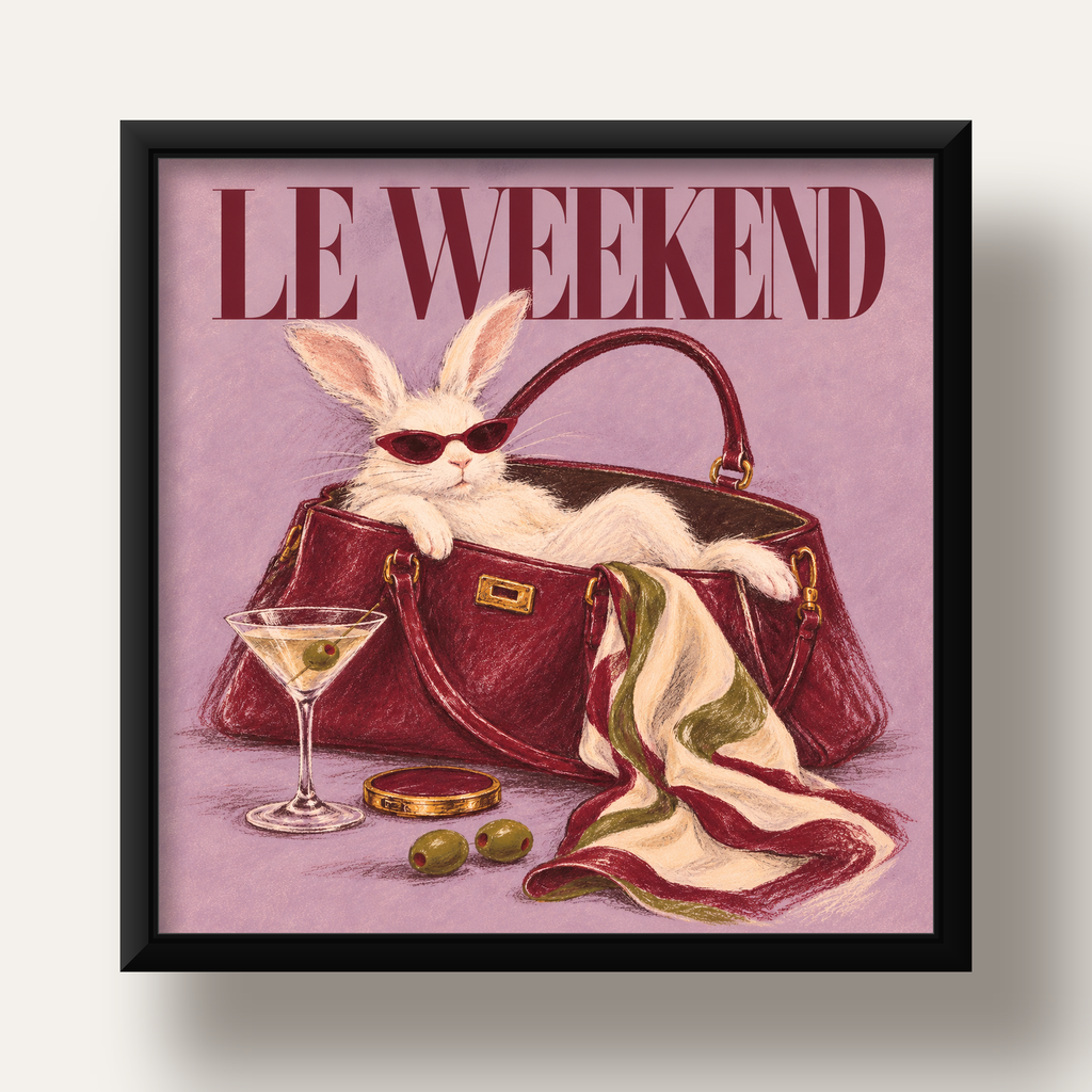 Sofistike Tavşan ve Le Weekend Pastel Poster — siyah derin çerçeveli