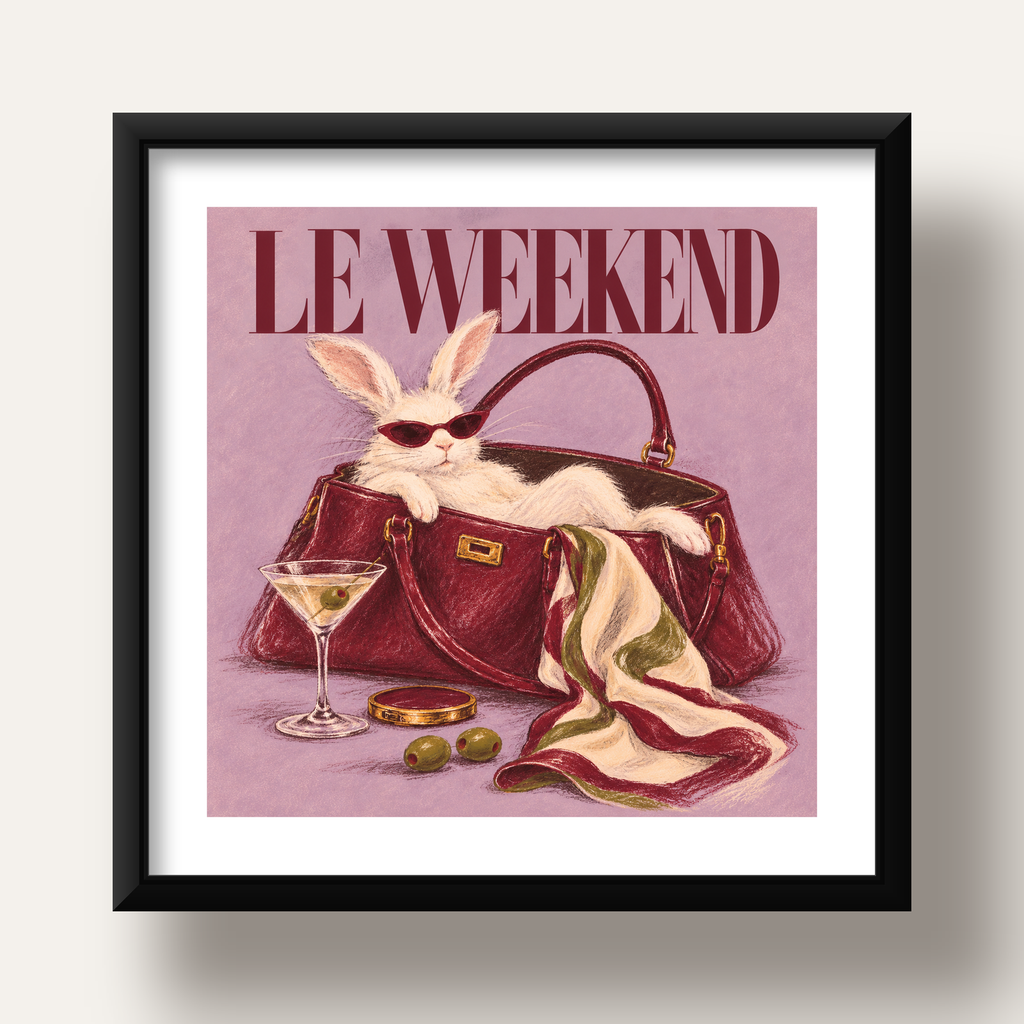 Sofistike Tavşan ve Le Weekend Pastel Poster — siyah derin çerçeveli paspartulu