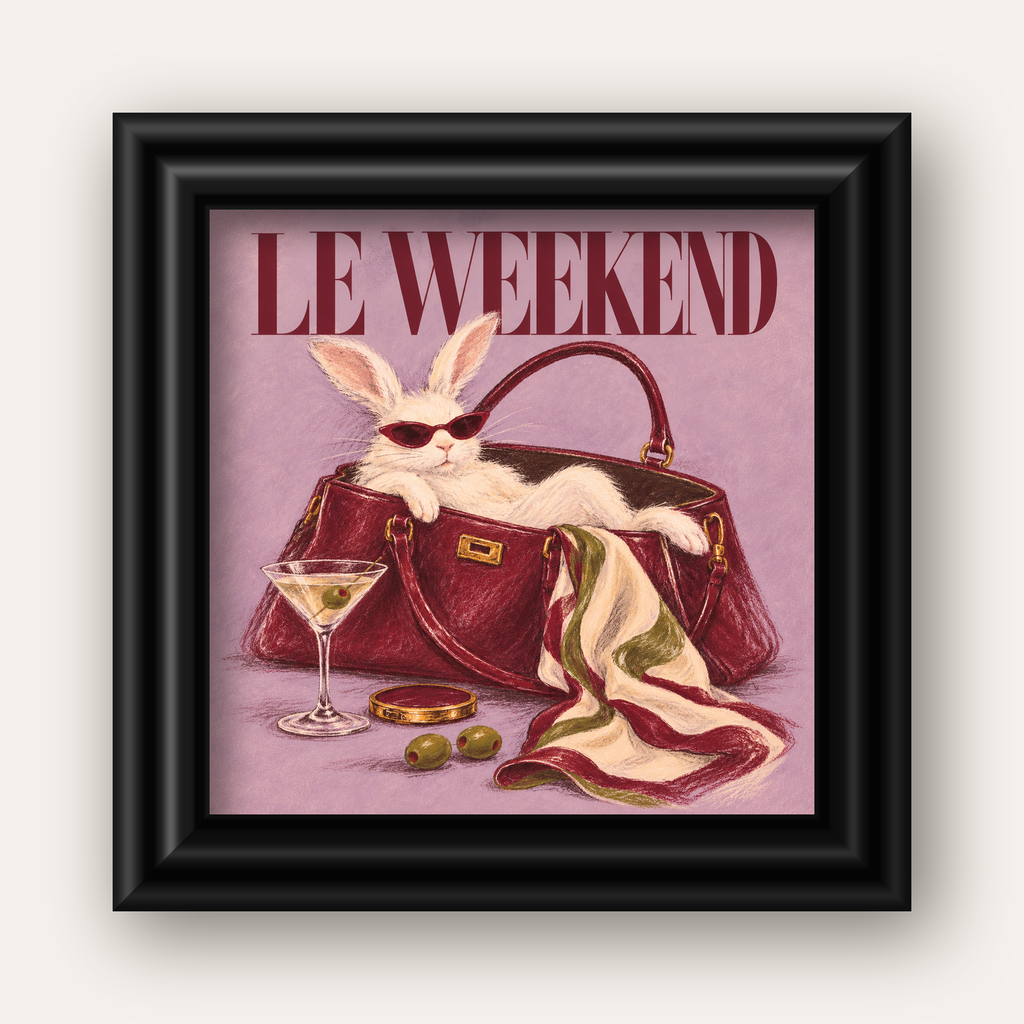 Sofistike Tavşan ve Le Weekend Pastel Poster — siyah galeri çerçeveli