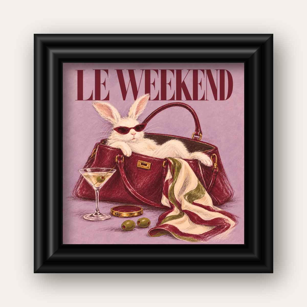 Sofistike Tavşan ve Le Weekend Pastel Poster — siyah galeri çerçeveli