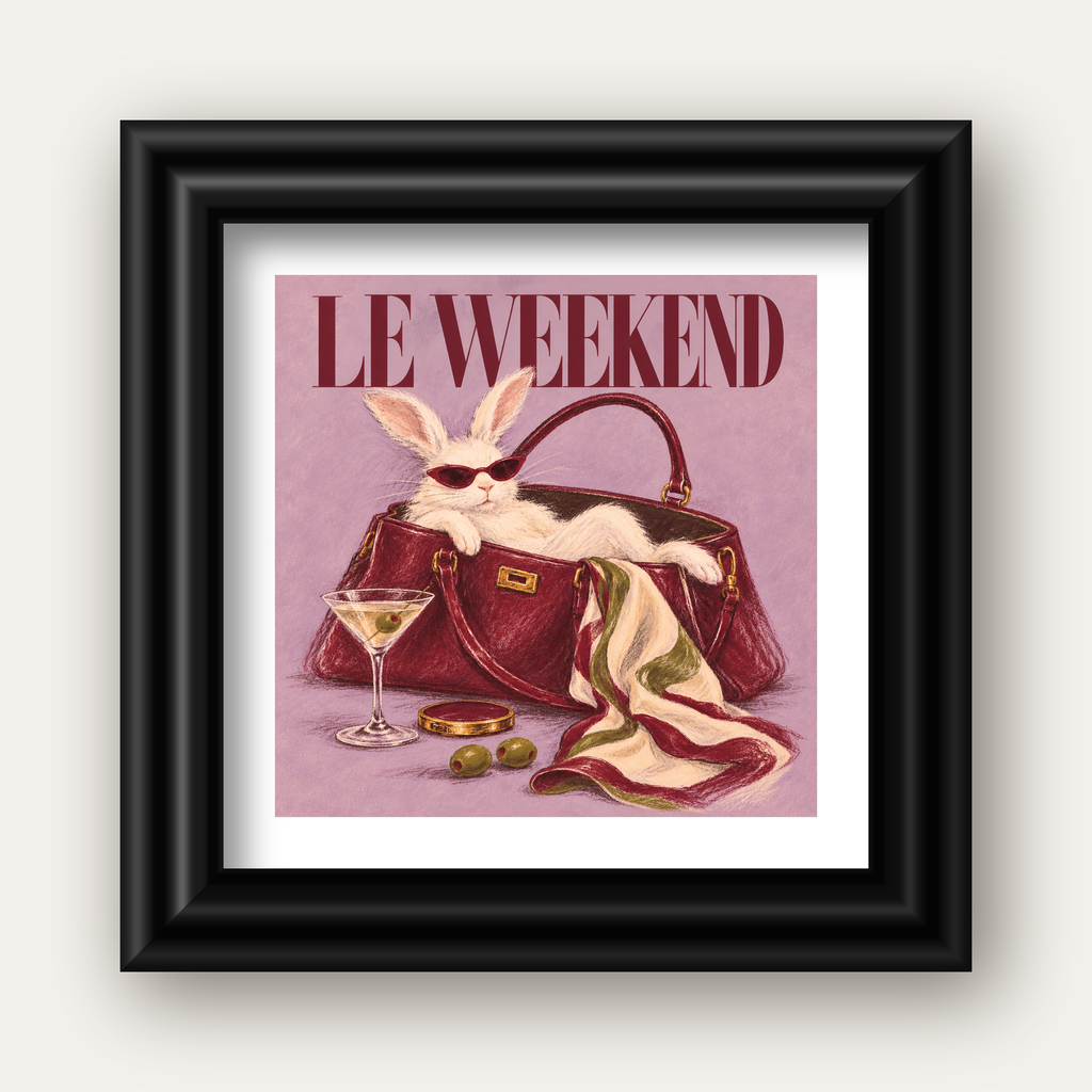 Sofistike Tavşan ve Le Weekend Pastel Poster — siyah galeri çerçeveli paspartulu