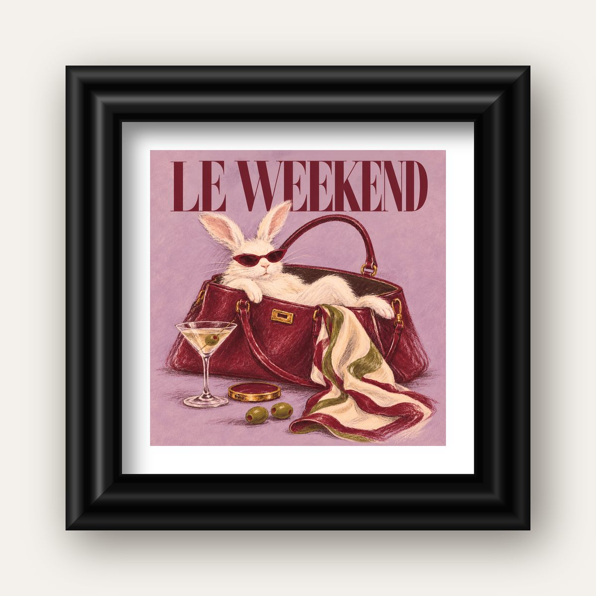 Sofistike Tavşan ve Le Weekend Pastel Poster — siyah galeri çerçeveli paspartulu