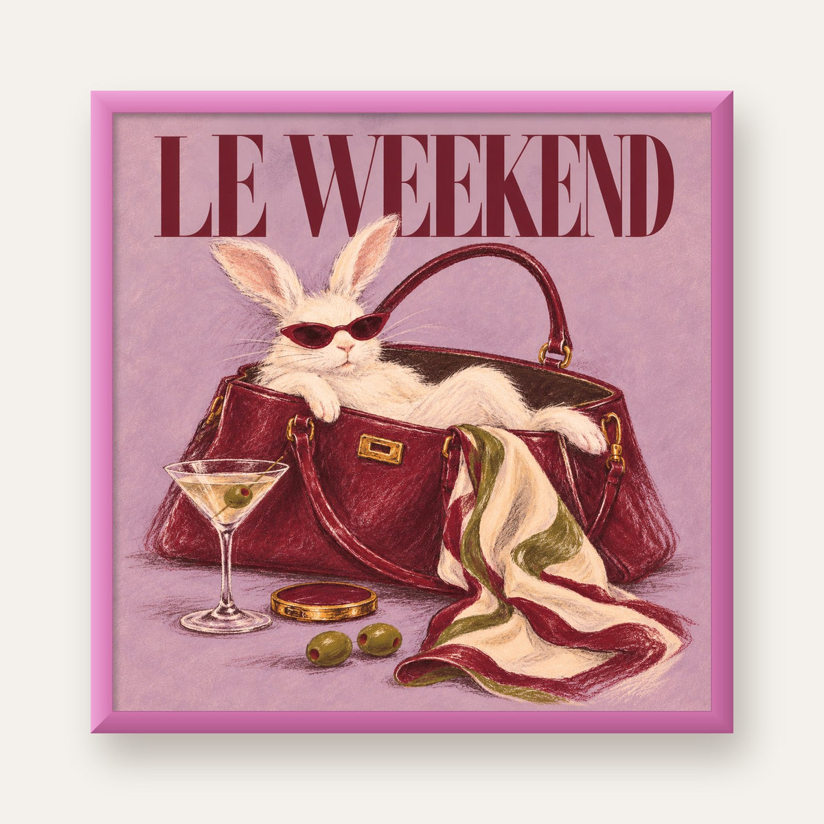 Sofistike Tavşan ve Le Weekend Pastel Poster — pembe çerçeveli