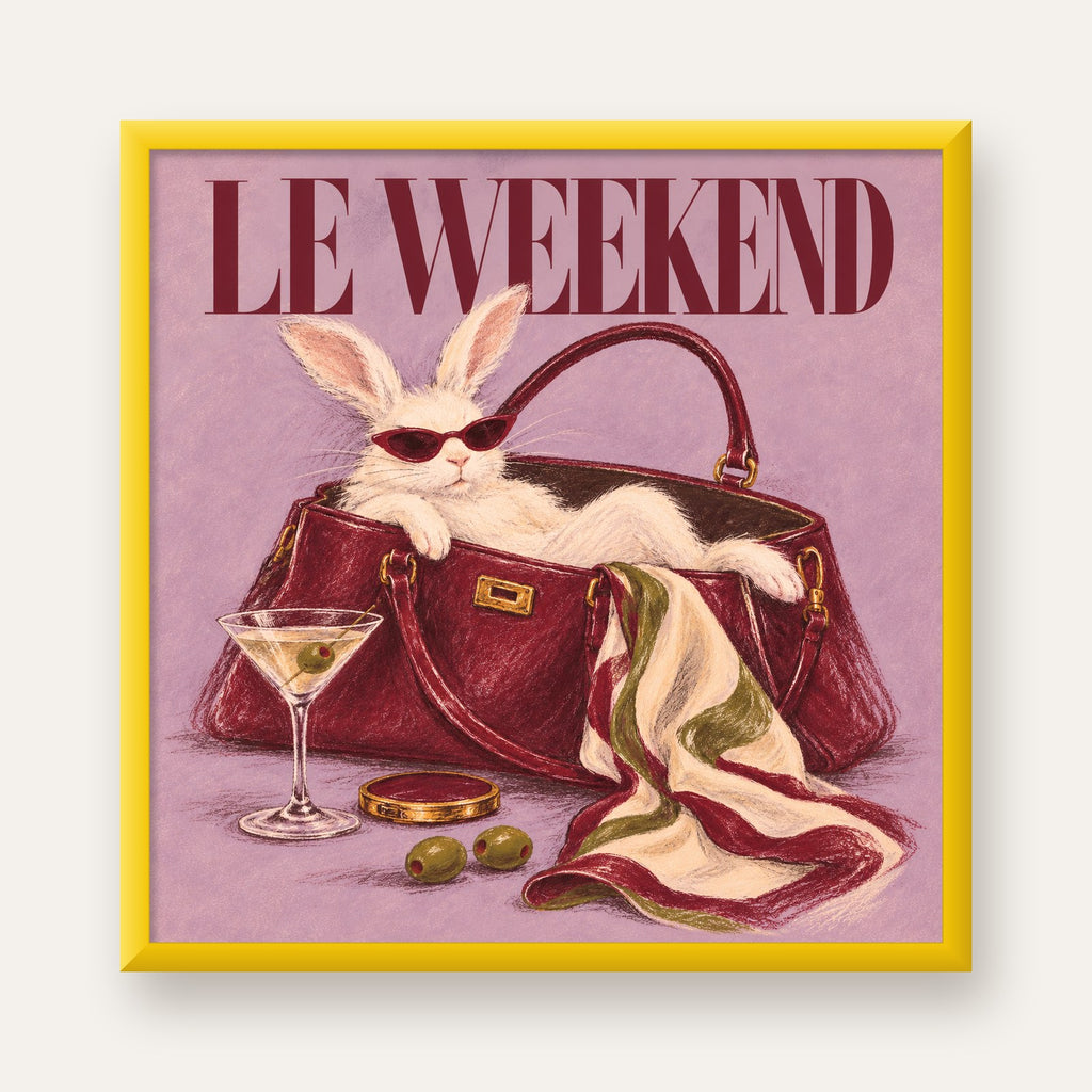 Sofistike Tavşan ve Le Weekend Pastel Poster — sarı çerçeveli