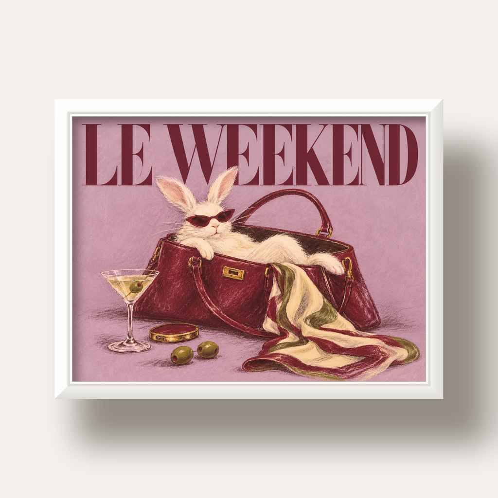 Sofistike Tavşan ve Le Weekend Pastel Poster — beyaz derin çerçeveli