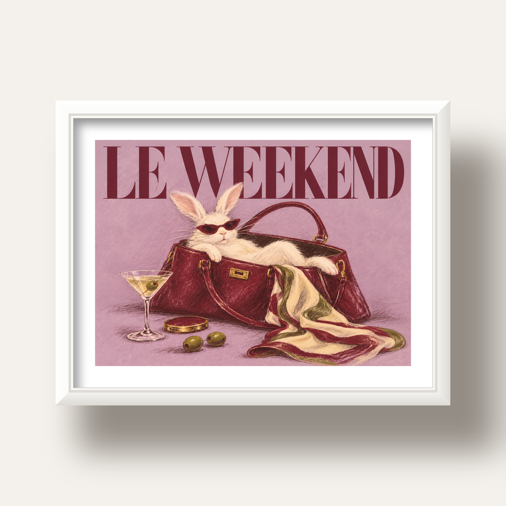 Sofistike Tavşan ve Le Weekend Pastel Poster — beyaz derin çerçeveli paspartulu